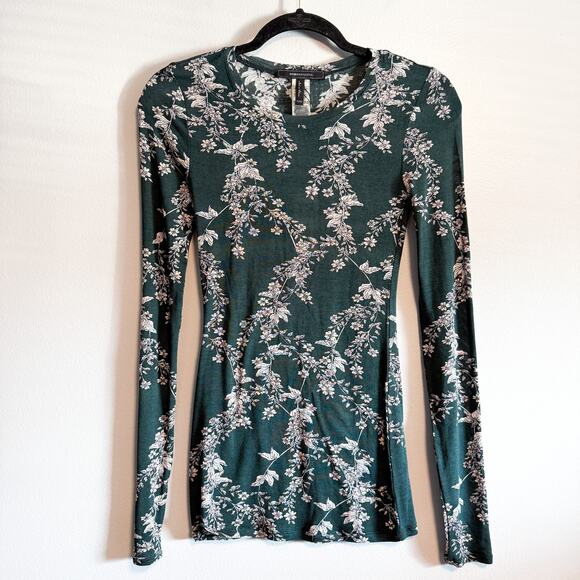 BCBGMAXAZRIA Semi-Sheer Floral Long Sleeve Top Spruce Combo Green Size XXS NWT - Picture 4 of 13